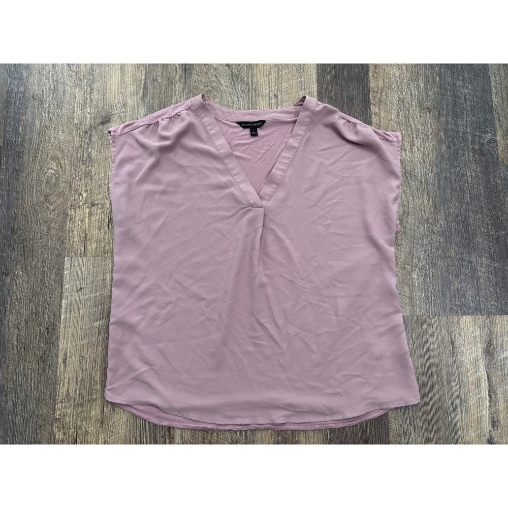 Banana Republic Womens Mauve Pink V-Neck Mixed Media Cap Sleeve Blouse Top Large